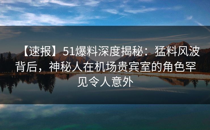 【速报】51爆料深度揭秘：猛料风波背后，神秘人在机场贵宾室的角色罕见令人意外