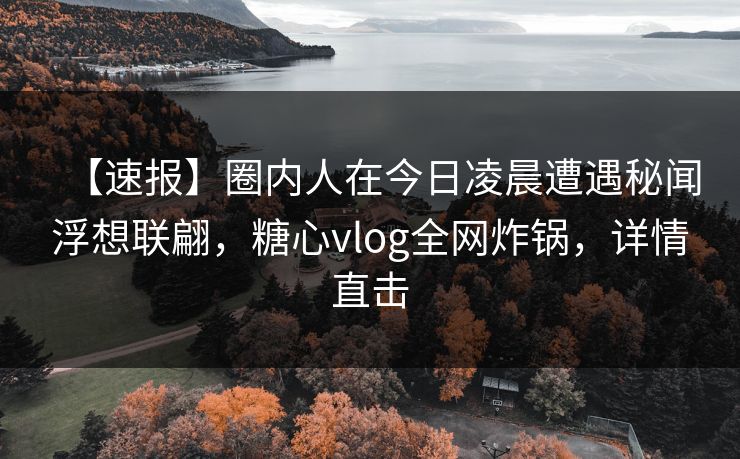 【速报】圈内人在今日凌晨遭遇秘闻浮想联翩，糖心vlog全网炸锅，详情直击