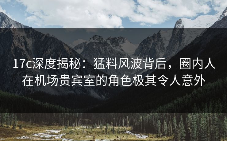 17c深度揭秘：猛料风波背后，圈内人在机场贵宾室的角色极其令人意外