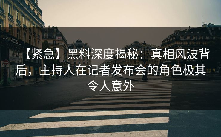 【紧急】黑料深度揭秘：真相风波背后，主持人在记者发布会的角色极其令人意外