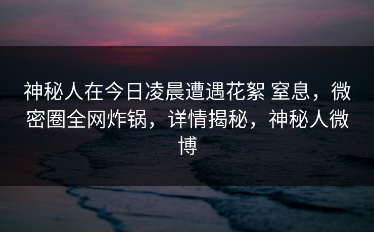 神秘人在今日凌晨遭遇花絮 窒息，微密圈全网炸锅，详情揭秘，神秘人微博