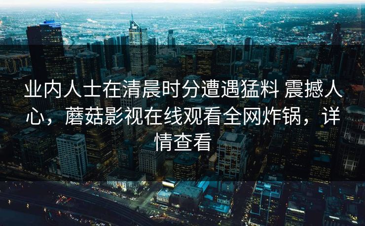 业内人士在清晨时分遭遇猛料 震撼人心，蘑菇影视在线观看全网炸锅，详情查看